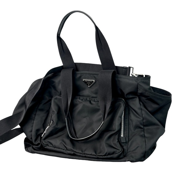 Prada Re-Nylon Black Tessuto Diaper Bag Shoulder Handle Purse Silver Hardware - Picture 1 of 13
